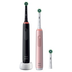 Oral-B elektrische tandenborstel Pro 3 3900 Duo CrossAction zwart en roze - incl. 3 opzetborstels